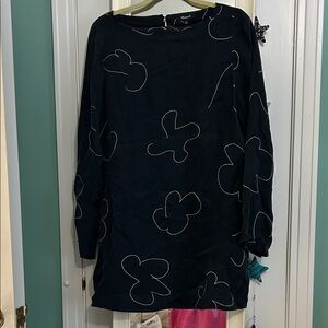Madewell Black Long Sleeve Dress with Abstract White Pattern M